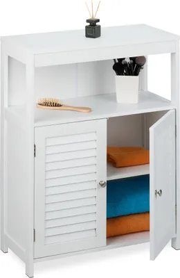 Produktbild von Relaxdays Badschrank, HBT: 80 x 60 x 29 cm, verstellbarer Regalboden, 2 Türen, MDF, Badezimmerschrank, Midischrank, weiß