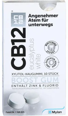Obrázek produktu pro CB12 Boost xylitolové žvýkačky eukalyptus proti zápachu z úst s bělícím účinkem, 10 kusů žvýkaček