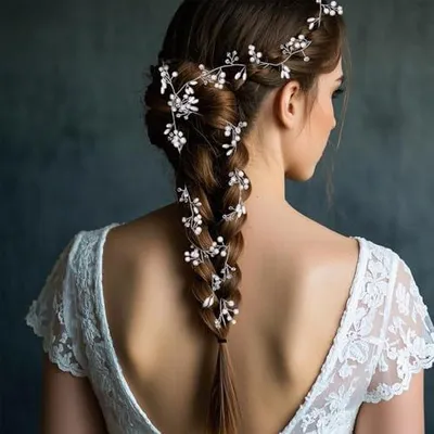 Produktbild von 100 cm langes silbernes Haarband mit Kristallblumen für die Braut
