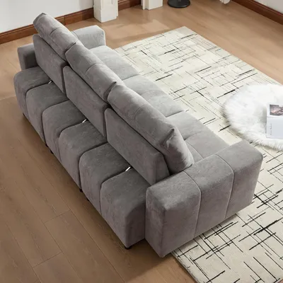 Produktbild von Merax 3-Sitzer Schlafsofa mit Schlaffunktion und verstellbaren Rückenlehne, modulares Chenille Sofa Couch mit Massivholzrahmen, Grau