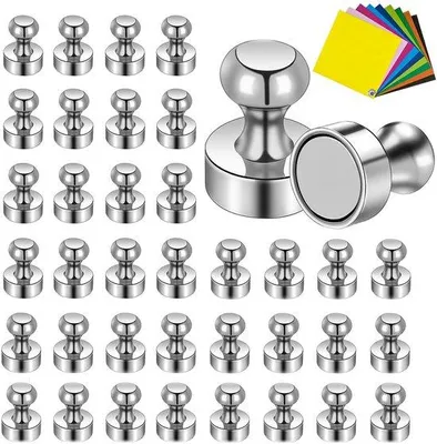 Obrázek produktu pro Magnetické špendlíky, 38 ks, extra silné neodymové, 12 x 16 mm, magnety na nástěnky, ledničky, bílé tabule