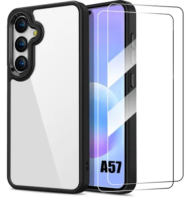Image de Coque + 2 Verres Trempés pour Samsung Galaxy A57 5G, Antichoc avec Bordure Silicone Noir