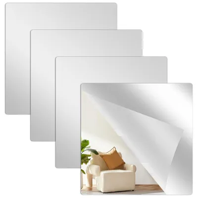 4 selbstklebende Spiegel 20x20 cm, Spiegeloptik, für Bad, Wohnzimmer