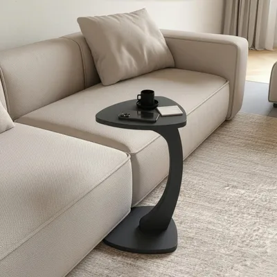 Produktbild von Beistelltisch C-Form Reuleaux-Dreieck, Anthrazit, Sofatisch mit Rollen, Couchtisch Laptoptisch Couch, 56 x 39.5 x 37 cm (Anthrazit, C-Form Dreieck)