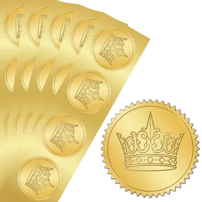 100 goldene Kronenaufkleber, 5 cm, Relief-Goldfolie, rund, selbstklebend