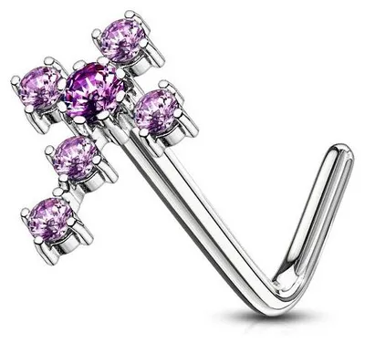 Produktbild von Nasenpiercing Nasenstecker Kreuz mit Zirkonia Lila