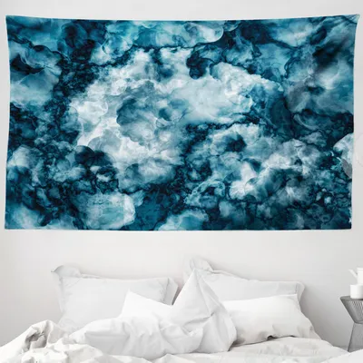 Produktbild von ABAKUHAUS Marmor Wandteppich, Marmorsteineffekt aus Weiches Mikrofaser Stoff Waschbar ohne Verblassen Digitaldruck, 230 x 140 cm, Blau