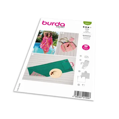 Zdjęcie produktu dla Wzór Burda 5807 – Ponczo plażowe, składana mata, torba plażowa, torebka