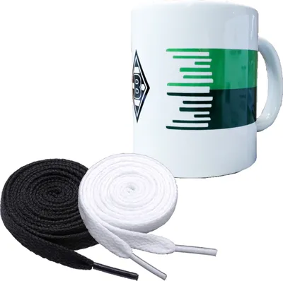 Produktbild von VfL Borussia Mönchengladbach BMG Tasse "Streifen" + 2 Paar Fan-Schnürsenkel 1# 2#