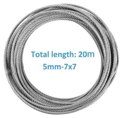 Immagine prodotto di Omgoods - Cavo in acciaio - 5 mm - Capacità di carico 400 kg - 20 m - Acciaio inossidabile - Resistente e durevole - Adatto per diverse applicazioni