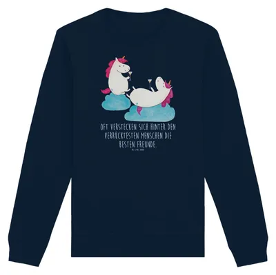 Produktbild von Mr. & Mrs. Panda Baumwoll Pullover Einhorn Sekt Größe M - French Navy - Geschenk, Sweatshirt, Freundin, Unicorn, Pulli, Korken, Spaß, Nachhaltiger, Sweater, Party, Bio