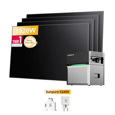 Produktbild von Balkonkraftwerk mit Speicher, Sunpura S2400 All-in-One Speichersystem mit Sunpro 1920W Bifazial Solarpanel, Smarter Zähler & Smart Plug (0% MwSt)