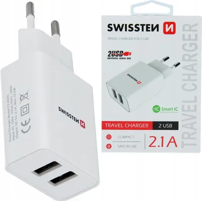Zdjęcie produktu dla Swissten Travel Smart 2x USB 2.1A biała uniwersalna biała wewnętrzna