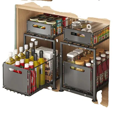 Immagine prodotto di Scaffali portaoggetti, altezza regolabile, design a due ripiani estraibili, set da 2