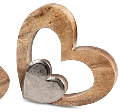 Produktbild von Dekoobjekt Herz liegend D. 26cm silber braun Alu + Mango-Holz Formano