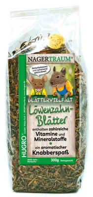Produktbild von HUGRO Nagertraum Löwenzahnblätter MAXI | Einzelfuttermittel für alle Nager und Kaninchen | 100 % Löwenzahnblätter | 300 g