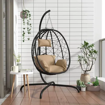 Produktbild von Hängestuhl - Hängestuhl mit Standfuß - Schaukelstuhl - Hängesessel - Gartenstuhl - PE-Rattan, wetterbeständig