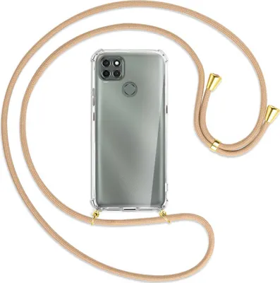 Produktbild von Handykette Backcover-Schutzhülle mit Band (Metall goldfarben) für Motorola Moto G9 Power - beige