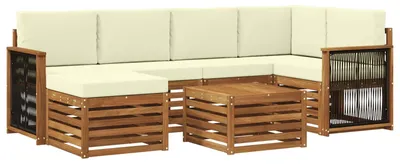 Image de Ensemble canapé d'angle vidaXL avec coussins (6 pièces), couleur naturel et crème