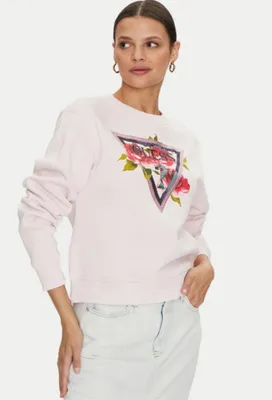Imagen del producto de Sudadera para mujer GUESS, modelo CN Roses Triangle, color rosa, talla XS. Elegancia y comodidad