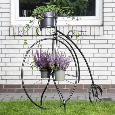 Produktbild von Blumenregal aus Metall im Einrad-Design, 100x38x96 cm, für 3 Blumentöpfe