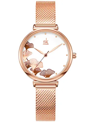 Produktbild von Alienwork Armbanduhr Damen RosŽgold Metall Mesh Armband Edelstahl Weiss Elegant