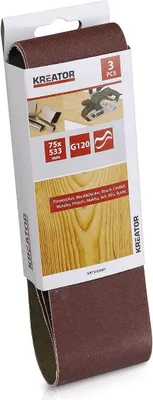 Produktbild von KREATOR Holz Schleifband für Bandschleifer 3 Stück - Körnung G120 - 7,5 x 53,3cm