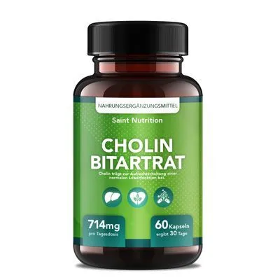 Produktbild von Saint Nutrition® Cholin Bitartrat – Appеtitzügler - Hochwertige Cholin-Kapseln für Ihre Gesundheit – für Männer und Frauen – 60 Kapseln