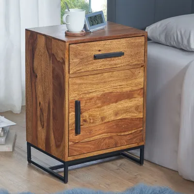 Produktbild von Nachttisch Boxspringbett Massivholz 45x35x65 cm Nachtkommode Schublade