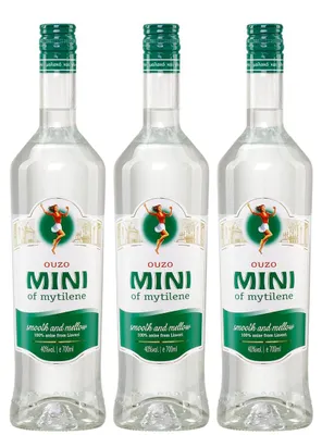 Produktbild von Ouzo Mini Mytilini 3x 0,7l 40% Vol. | Der beliebte Ouzo aus Lesbos | + 20ml Jassas Olivenöl