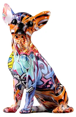 Produktbild von Chihuahua-Hundestatue aus Harz – Bunte Graffiti-Kunst für Innenräume