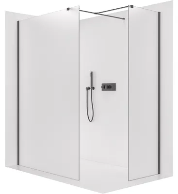 Obrázok produktu pre Sprchová zástená Walk-in Onyx T, ľavá/pravá - 8 mm - hranatá nosná konštrukcia - čierna matná, mliečne sklo - 160x160x200 cm