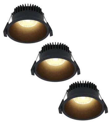 Produktbild von hoftronic LED Einbaustrahler 10W 900lm 2700K IP44 Schwarz 3er Set