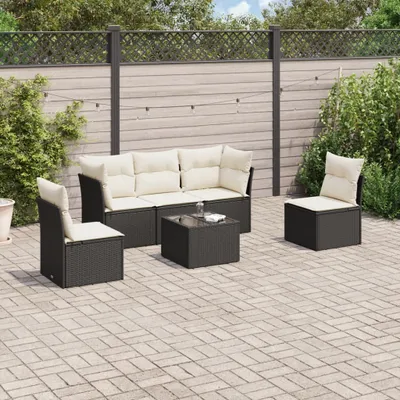 Produktbild von Design 6-tlg. Garten-Sofagarnitur mit Kissen Schwarz Poly Rattan, Gartenmöbel-Sets 2024 Neu