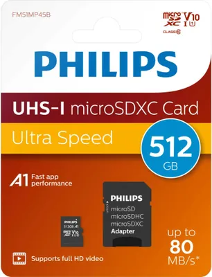 Productafbeelding van Philips MicroSDXC-kaart, 512 GB, Class 10, UHS-I U1, inclusief adapter