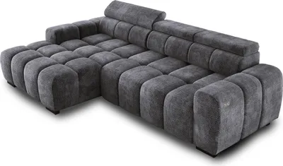 Produktbild von Ecksofa OMBO 285x168x77/97 cm, Linke Seite Mit Schlaffunktion, Elektrisch Ausziehbarer Sitzfläche, Verstellbaren Kopfstützen, Dunklen Buchenholzfüßen, Hydrophobem EDEN-Bezugstoff - Graphit