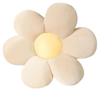 Blumenkissen 60 cm, Plüsch-Sitzkissen, weiß-gelb, rund