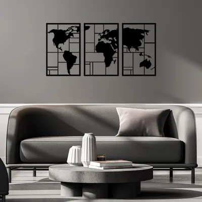 Produktbild von Wallity, World- TNL2249, Schwarz, Sonstige Wohndekorationen, 48 x 74 cm, 100% Metall (Dicke: 1