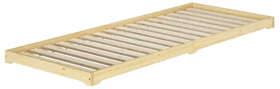 Produktbild von Überlanges Niederflurbett niedriges Holzbett 100x220 Kiefer klar lackiert V-60.47K-10-220Rollrost inkl.
