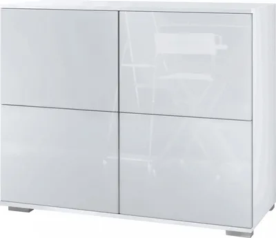 Produktbild von Vladon Kommode Rova V3, Moderner Küchenschrank mit 4 Push-to-Open Türen Weiß matt / Weiß Hochglanz (92,5 x 75.5 x 35)