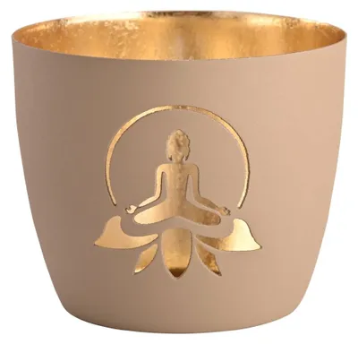 Produktbild von Gift Company Windlicht Madras Lotus Yoga Silhouette M, Teelichthalter, Kerzenhalter, Eisen, sandstone / Gold, H 8.5 cm, 1145104029