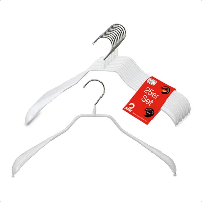 Produktbild von MAWA Metallbügel, 25er-Set, 42 cm, Weiß, ergonomisches Design für Blazer & Mäntel