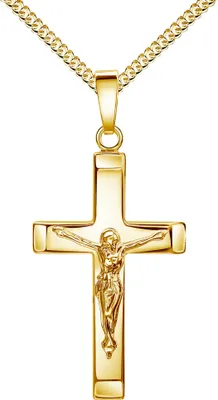 Produktbild von Kreuzkette vergoldet Silber-kreuz Jesus Christus Kruzifix für Damen und Herren als Kettenanhänger mit Schmuck-Etui und Halskette
