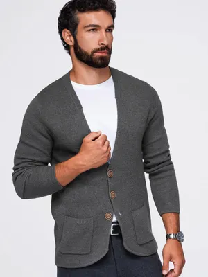 Productafbeelding van OMBRE Trui met V-hals, regular pasvorm, smart casual stijl. Kleur: donkergrijs melange. Maat: L. (Modelnummer: OM-SWCD-0109)
