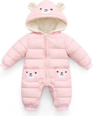 Produktbild von Baby Overall mit Kapuze Strampler Jungen Mädchen Winter Schneeanzug Outfits Warm Langarm Geschenk (Rosa,90cm)