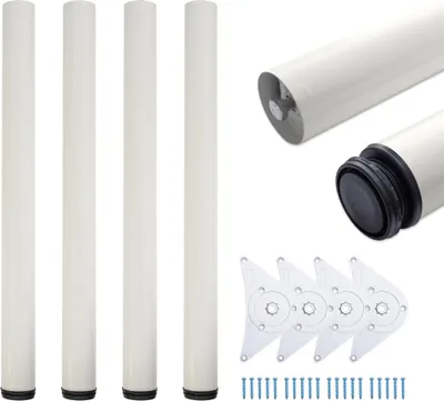 Produktbild von 4x sossai Premium Tischbeine in Weiß 82cm / Ø60mm höhenverstellbare Tischfüße