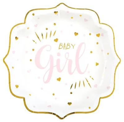 Produktbild von 10 Papp-Teller Baby Girl rosa gold