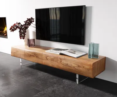 Produktbild von DELIFE Lowboard New Live-Edge 175 cm Akazie Natur 4 Türen Acrylfuß