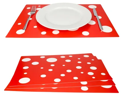 Produktbild von 4x Tischset rot mit weißen Punkten Platzset Platzdeckchen Untersetzer abwaschbar
