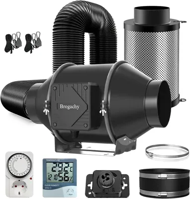 Produktbild von Aufsatz für Abluftventilator, 100 mm, mit Drehzahlregler, Thermometer/Hygrometer, Aktivkohlefilter. Abluftventilatorset, Kohlefilter, 3000 U/min